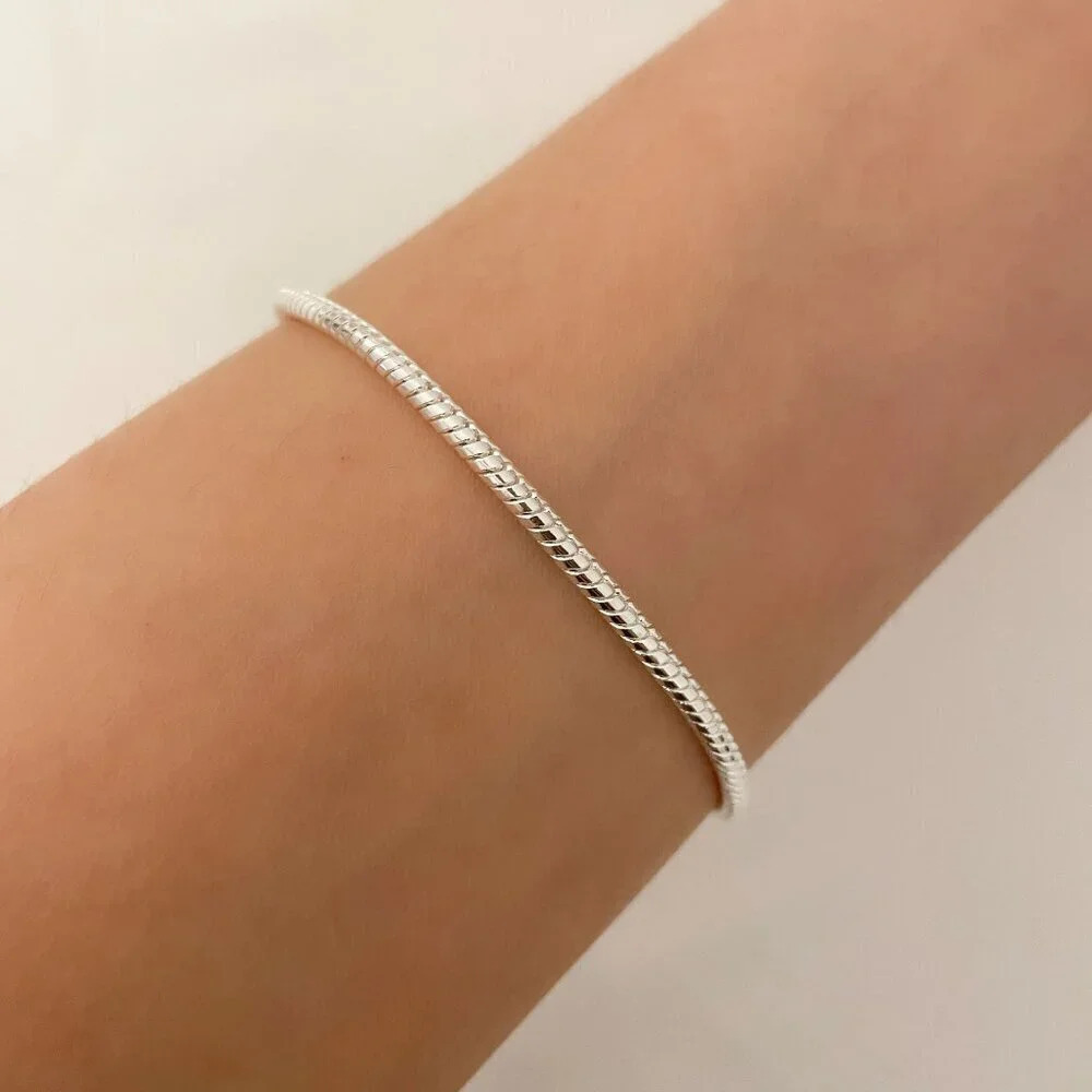 925 Sterling Silver Dainty Snakechain Bracelet Snake Chain Bracelet - Picture 3 of 5